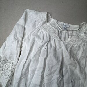 Charter Club 100% Linen White Cotton Lace Tunic Top 2X Boho Cottagecore